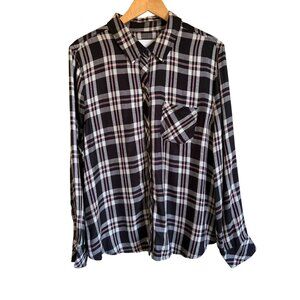 Lola River Black Plaid Button Up Collared Shirt Size XL